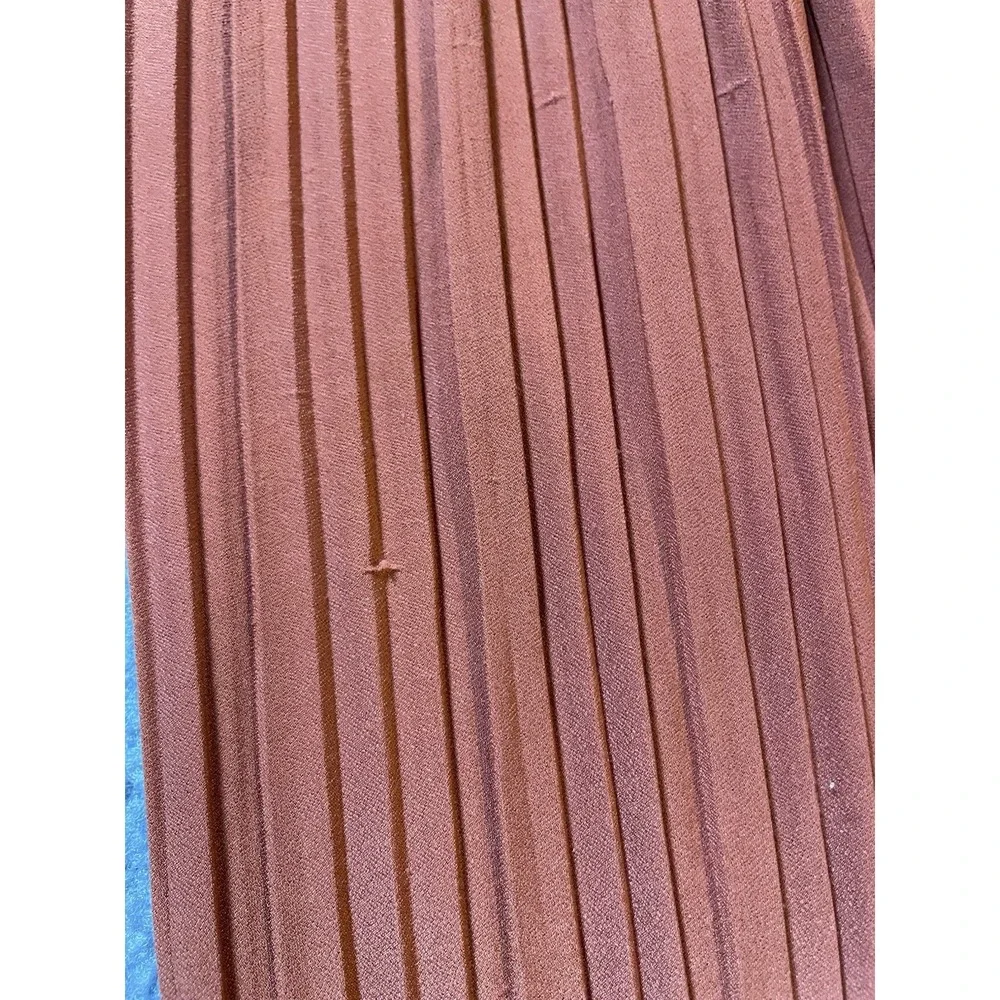 Y2K SoHo Pleated Maxi Skirt Sz S Rustic Brown Elastic Waist Career Party - Picture 11 of 13